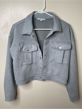 Staccato Light Gray Cropped Suede Jean Jacket